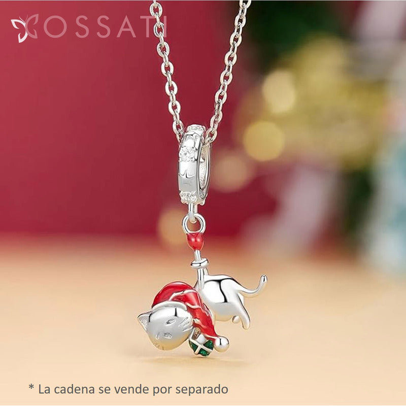 Charm Dije Plata De Ley 925 Cossati Scc2649 Gato Navidad