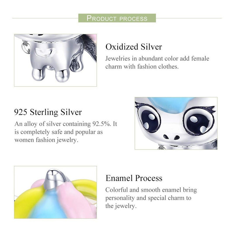 Charm De Plata Esterlina 925 Bsc059 100% Original Unicornio