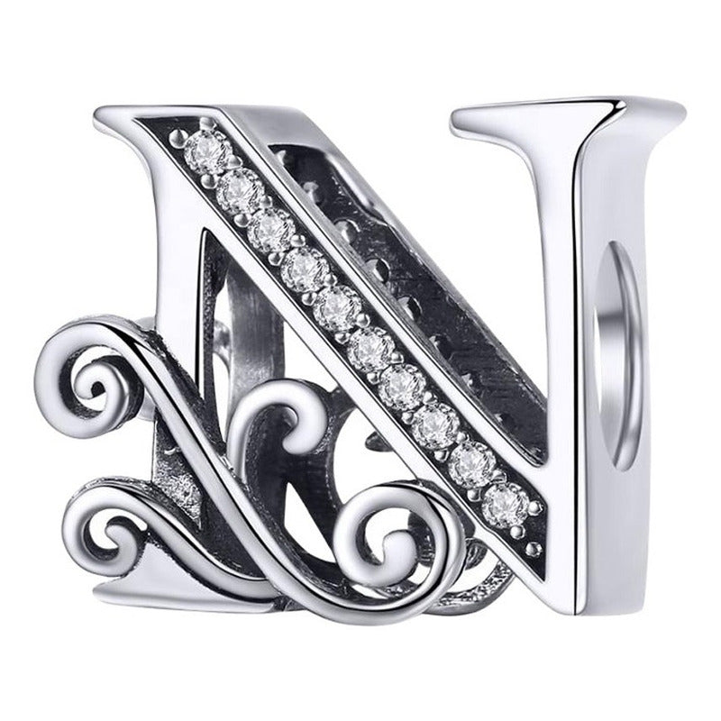 Charm Letra Abecedario Plata S925 Bsc030 Compatible Pandor Color Letra N