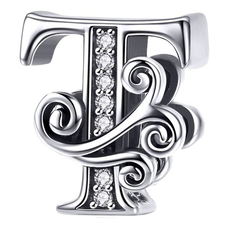Charm Letra Abecedario Plata S925 Bsc030 Compatible Pandor Color Letra T