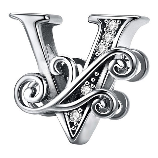 Charm Letra Abecedario Plata S925 Bsc030 Compatible Pandor Color Letra V