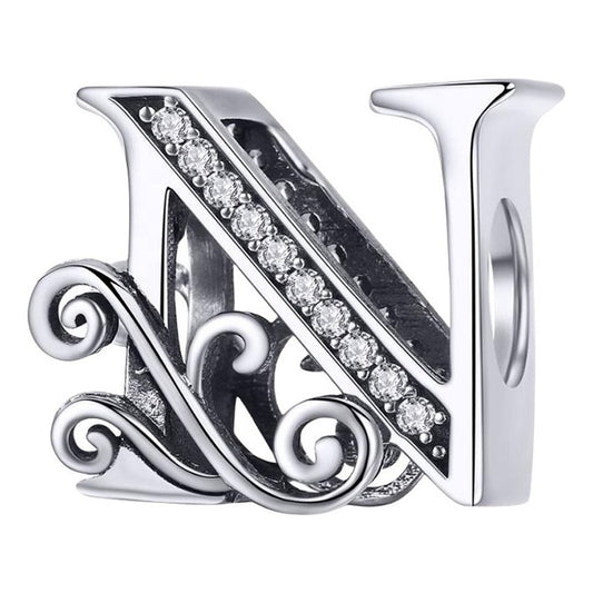 Charm Letra Abecedario Plata S925 Bsc030 Compatible Pandor Color Letra N