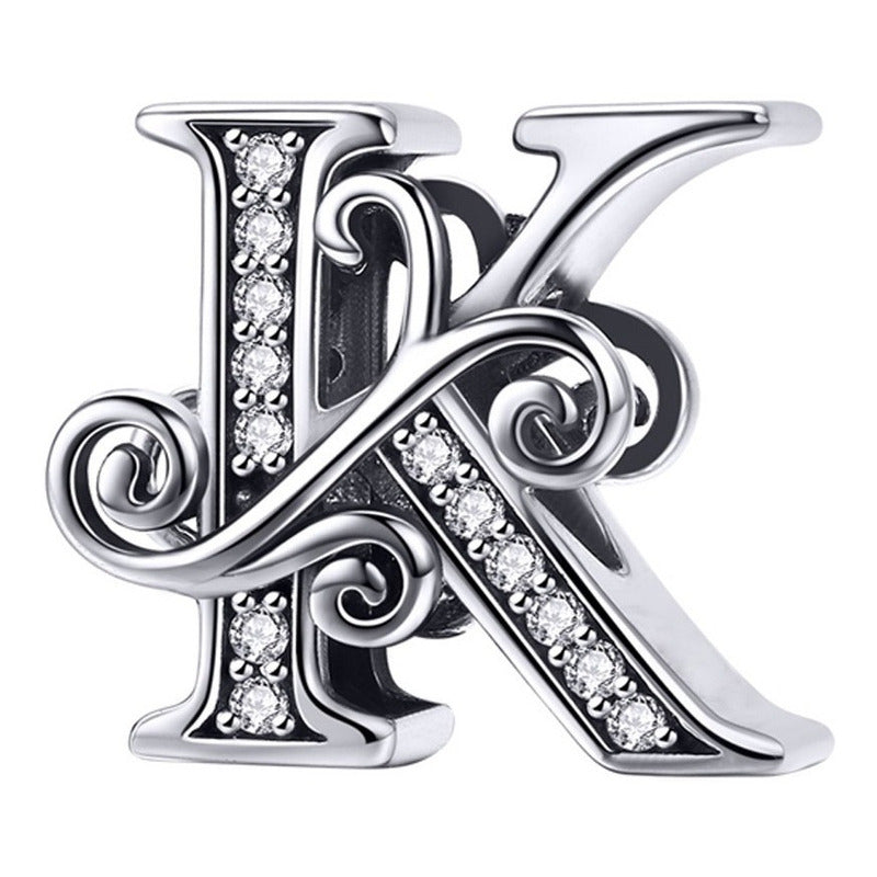 Charm Letra Abecedario Plata S925 Bsc030 Compatible Pandor Color Letra K