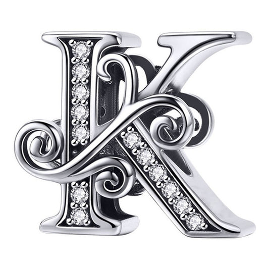 Charm Letra Abecedario Plata S925 Bsc030 Compatible Pandor Color Letra K