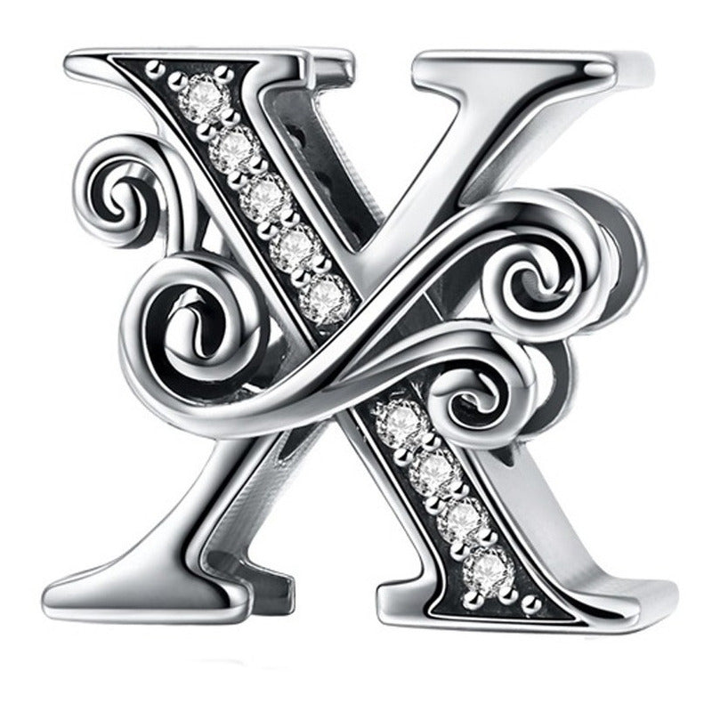 Charm Letra Abecedario Plata S925 Bsc030 Compatible Pandor Color Letra X
