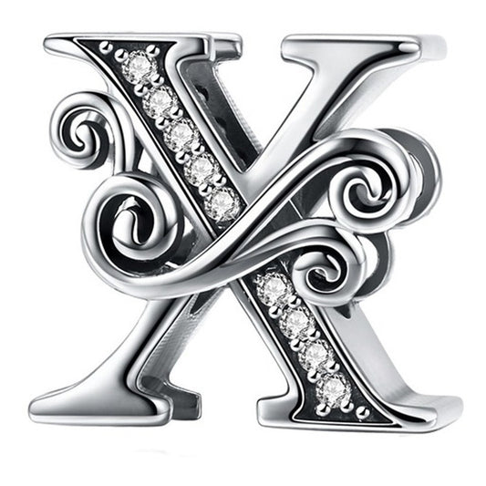 Charm Letra Abecedario Plata S925 Bsc030 Compatible Pandor Color Letra X