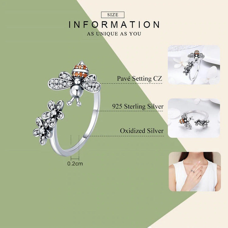 Anillo De Plata Esterlina 925 Scr422 Ajustable 100% Original