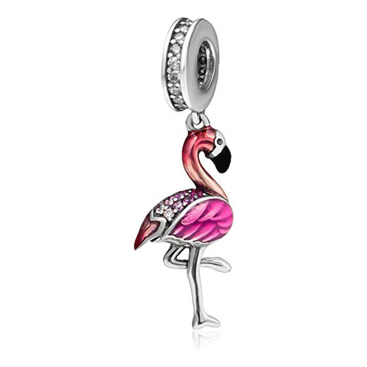 Charm Dije De Plata Esterlina S925 Pd0131 Flamenco Esmaltado